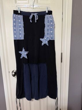 POL Cotton Gauze Black with Blue Detail Wide Leg Pants/Joggers